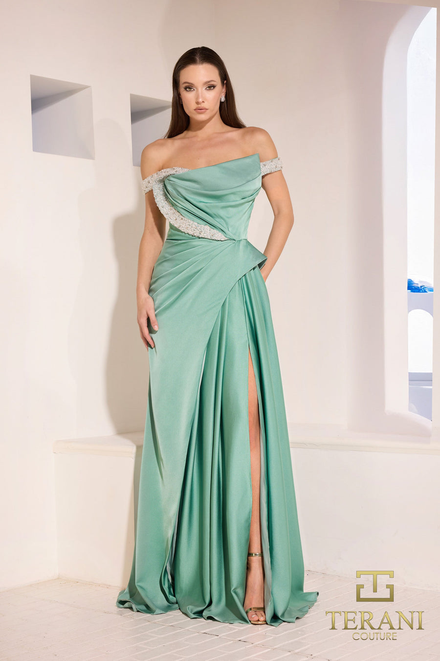 Formal Dresses Long Evening Beaded Slit Formal Dress Sage