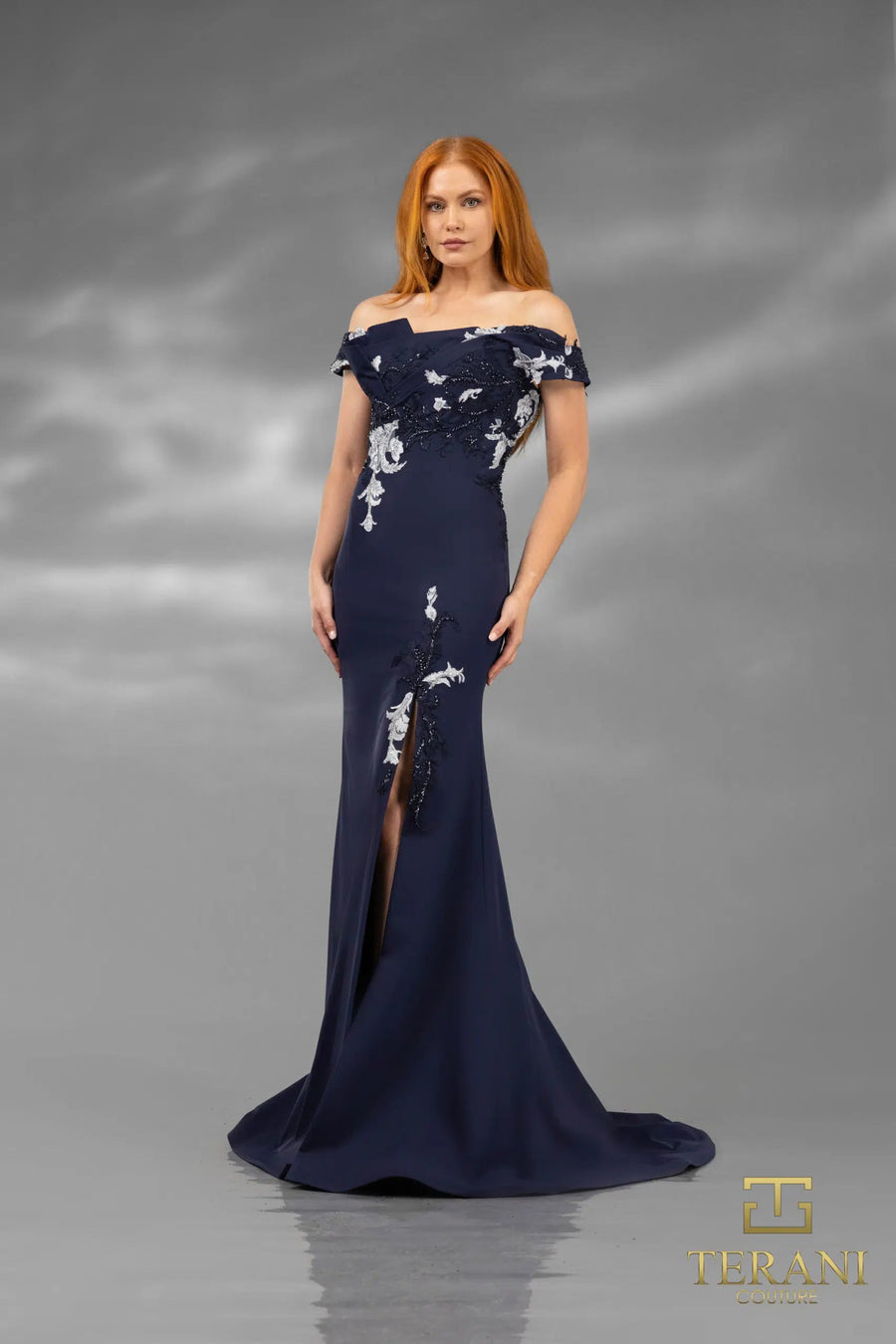 Formal Dresses Long Ruffle Formal Fitted Evening Dress Navy Grey