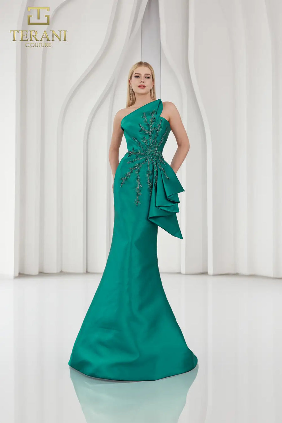 Formal Dresses Beaded Long Floral Lace Applique Formal Evening Dress Emerald