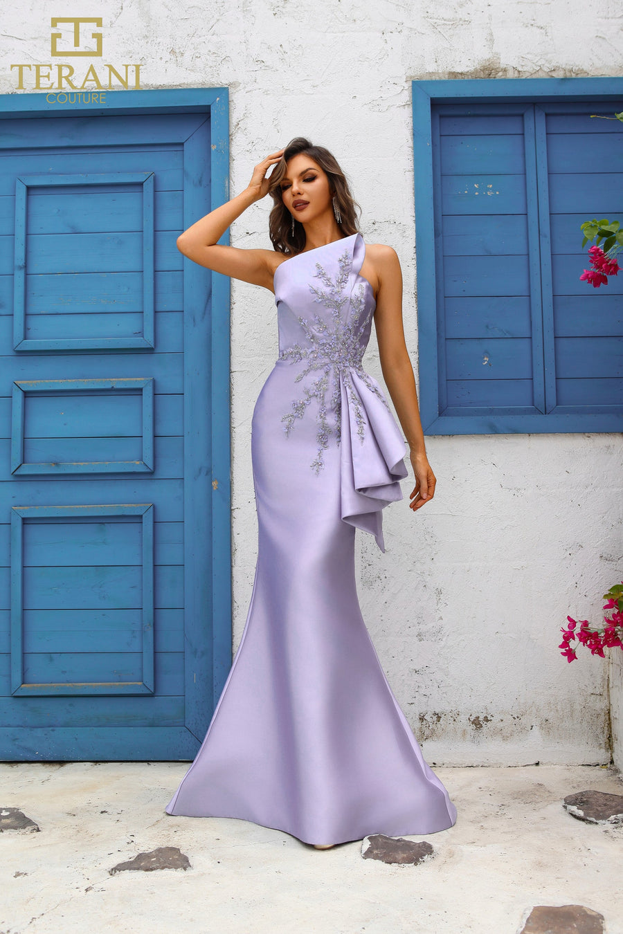 Formal Dresses Beaded Long Floral Lace Applique Formal Evening Dress Lavender