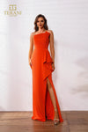 Prom Dresses Long Fitted Formal Slit Ruffle Prom Dress Spice