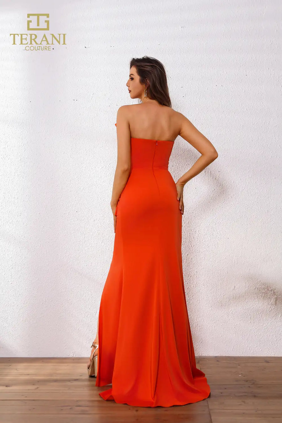 Prom Dresses Long Fitted Formal Slit Ruffle Prom Dress Spice