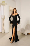 Formal Dresses Fitted Long Sleeve Formal Evening Dress Black