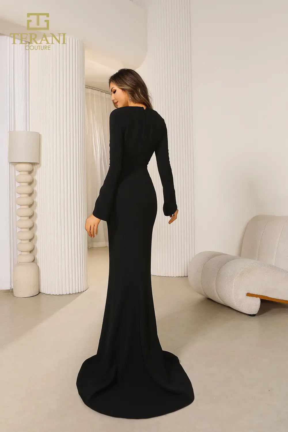 Formal Dresses Fitted Long Sleeve Formal Evening Dress Black