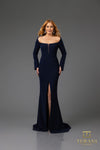 Formal Dresses Fitted Long Sleeve Formal Evening Dress Navy