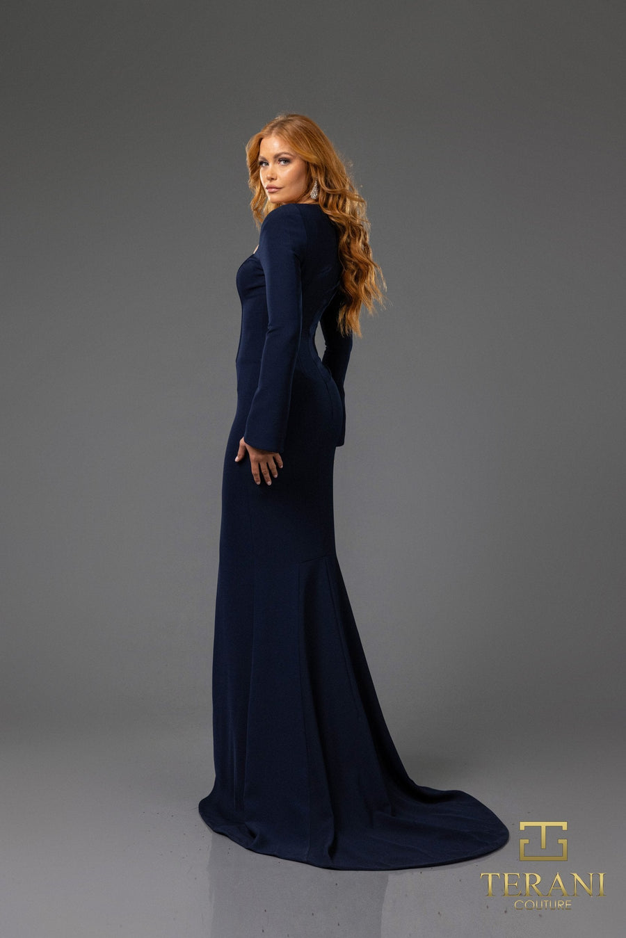 Formal Dresses Fitted Long Sleeve Formal Evening Dress Navy
