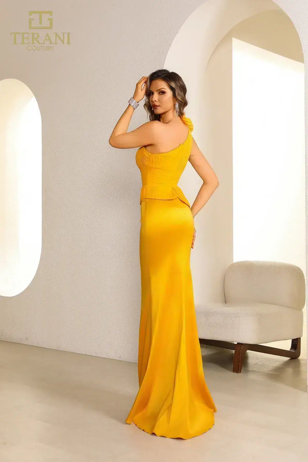 Formal Dresses Long Fitted Formal Ruffled Peplum Evening Dress Tangerine