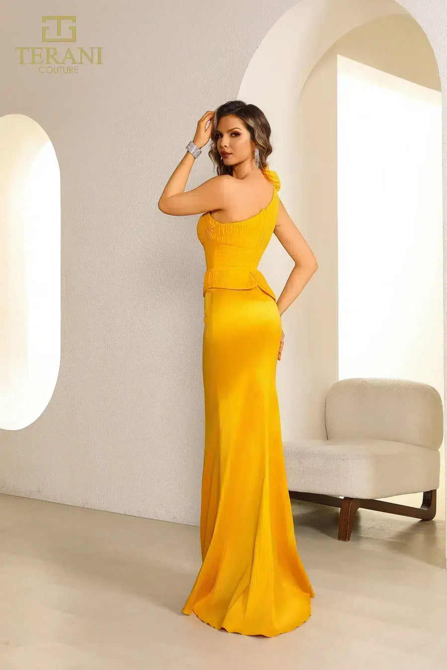 Formal Dresses Long Fitted Formal Ruffled Peplum Evening Dress Tangerine