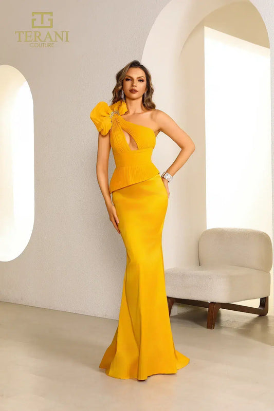Formal Dresses Long Fitted Formal Ruffled Peplum Evening Dress Tangerine