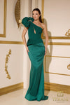 Formal Dresses Long Fitted Formal Ruffled Peplum Evening Dress Emerald