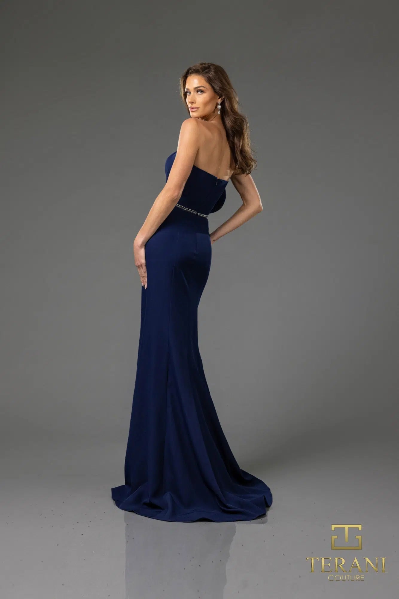 Formal Dresses  Long Ruffle Slit Formal Evening Dress Navy