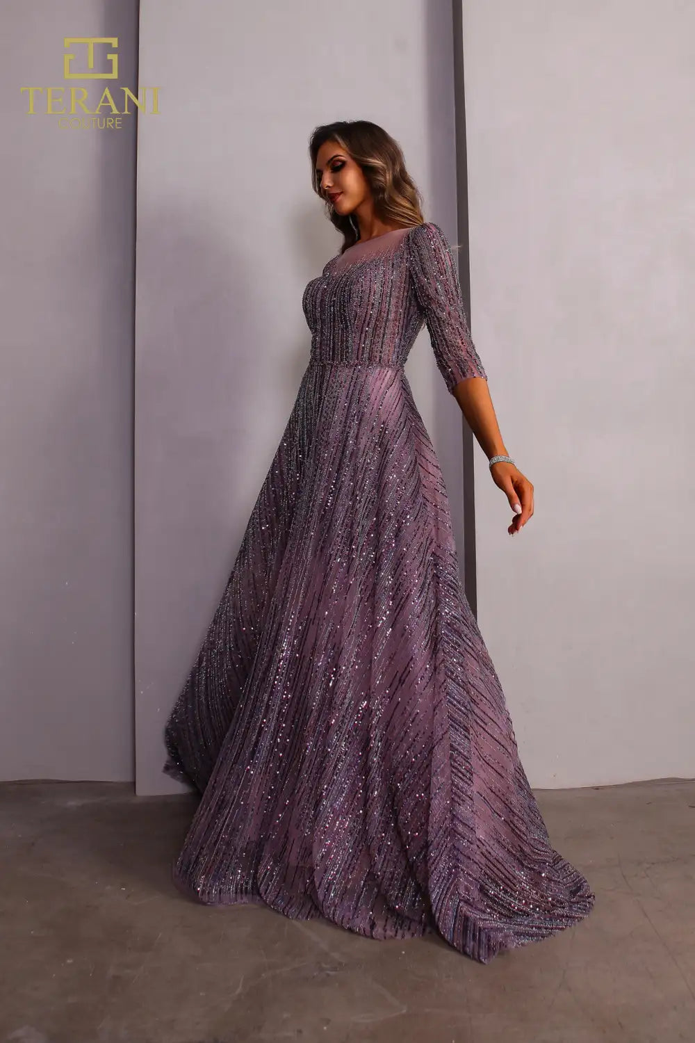Formal Dresses Long Sleeve Ball Gown Beaded Formal Dress Mauve