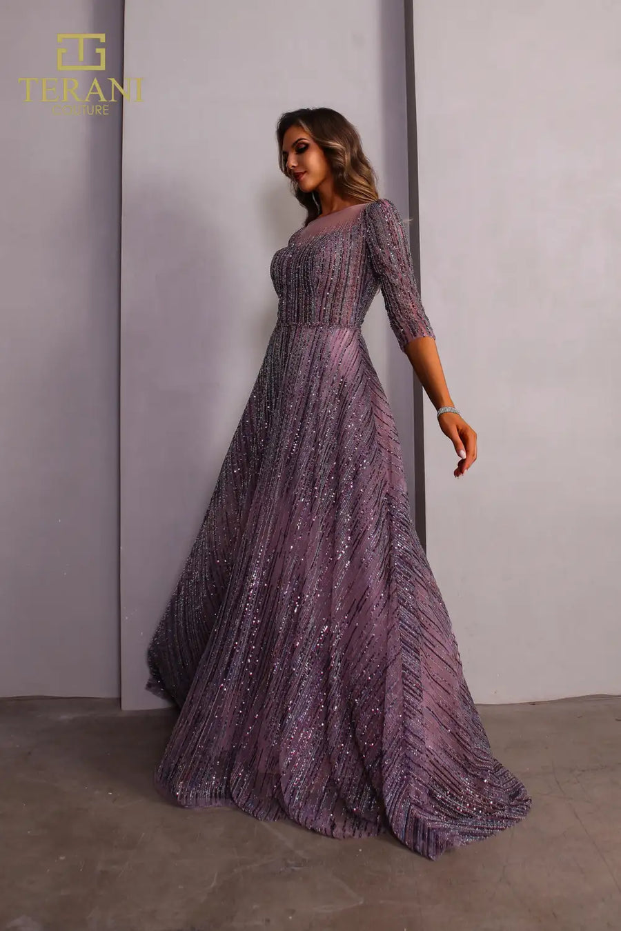 Formal Dresses Long Sleeve Ball Gown Beaded Formal Dress Mauve