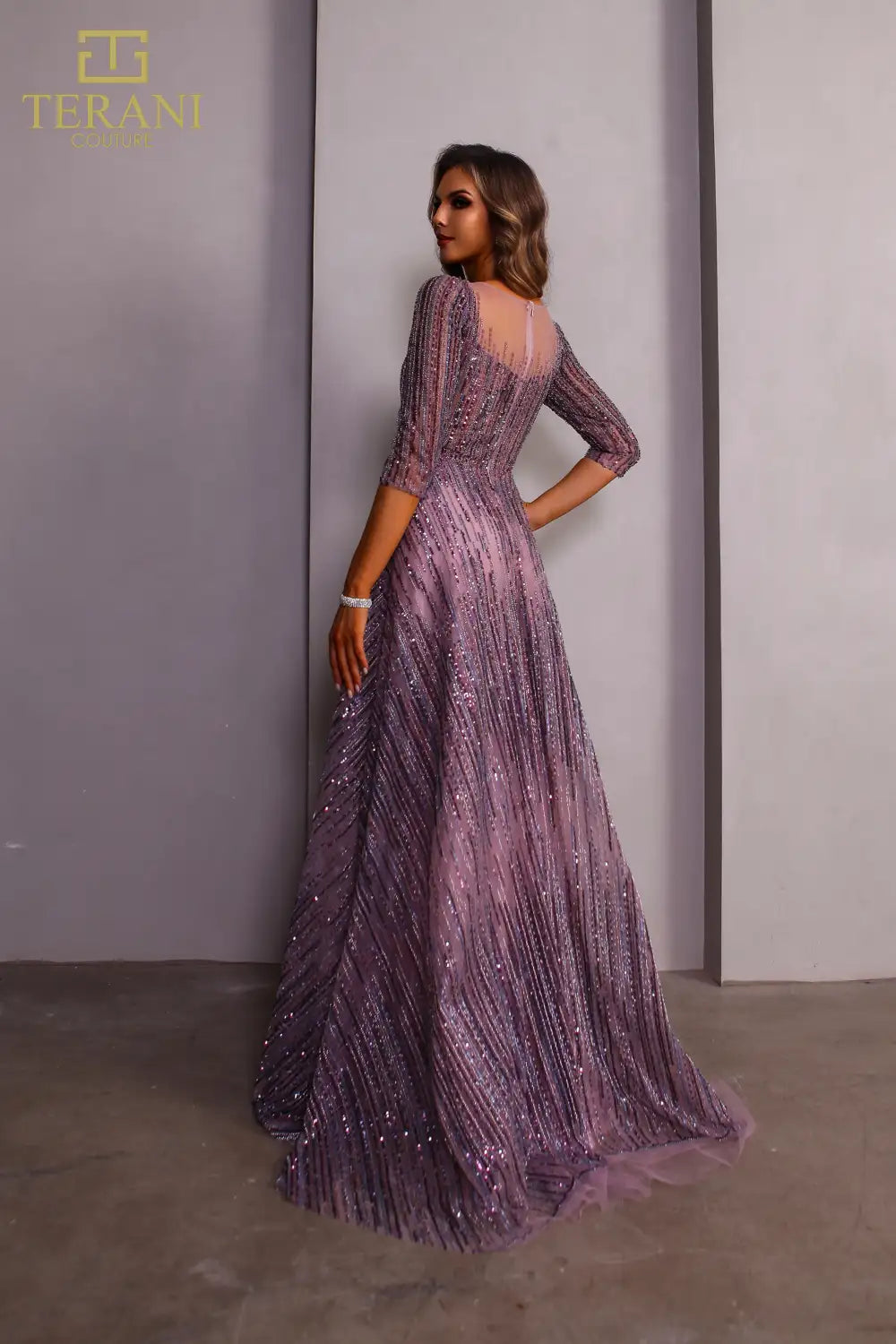 Formal Dresses Long Sleeve Ball Gown Beaded Formal Dress Mauve