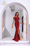 Formal Dresses Beaded Applique Long Formal Peplum Evening Dress Wine