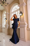 Formal Dresses Long Formal Metallic Evening Dress Navy