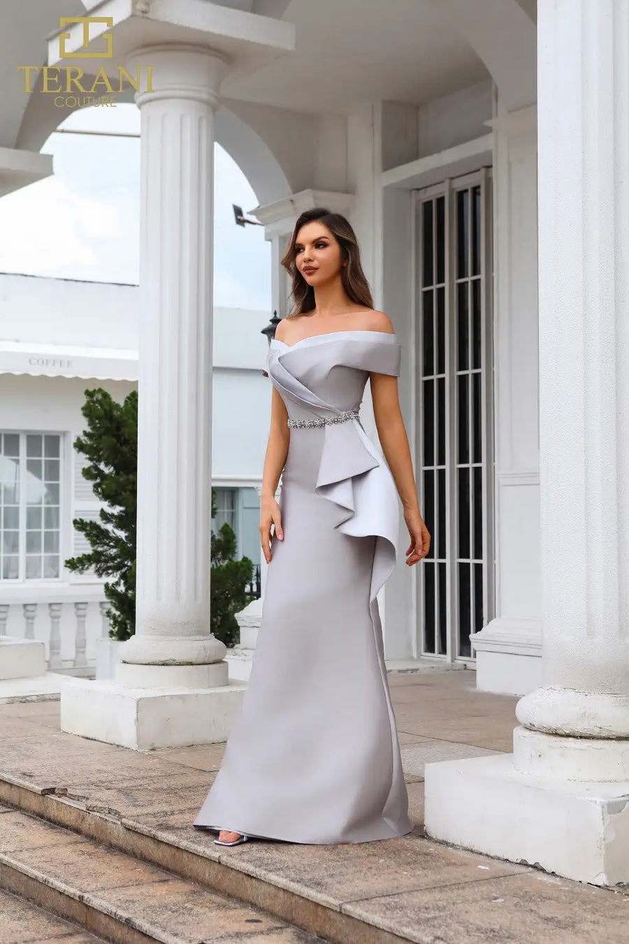 Formal Dresses Long Evening Gown Fitted Formal Dress  Taupe Silver