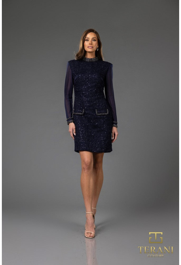 Cocktail Dresses Long Sleeve Cocktail Short Dress Navy