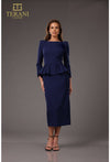 Cocktail Dresses Formal Tea Length Long Sleeve Cocktail Dress Navy