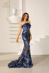 Formal Dresses Long Beaded Floral Formal Dress Navy Royal