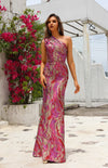 Formal Dresses Long Formal Slit Printed Evening Dress Fuchsia