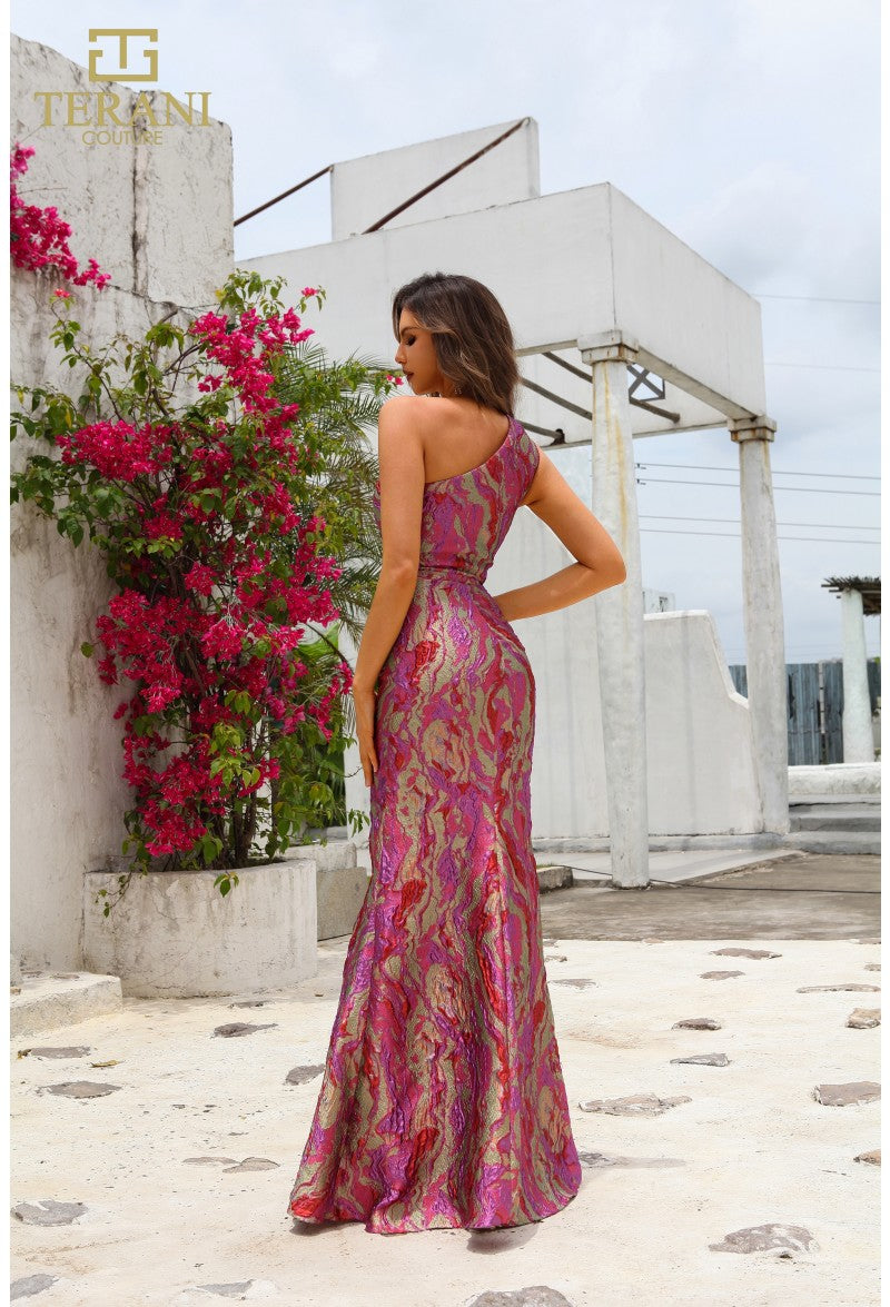Formal Dresses Long Formal Slit Printed Evening Dress Fuchsia