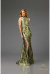 Formal Dresses Long Formal Slit Printed Evening Dress Green