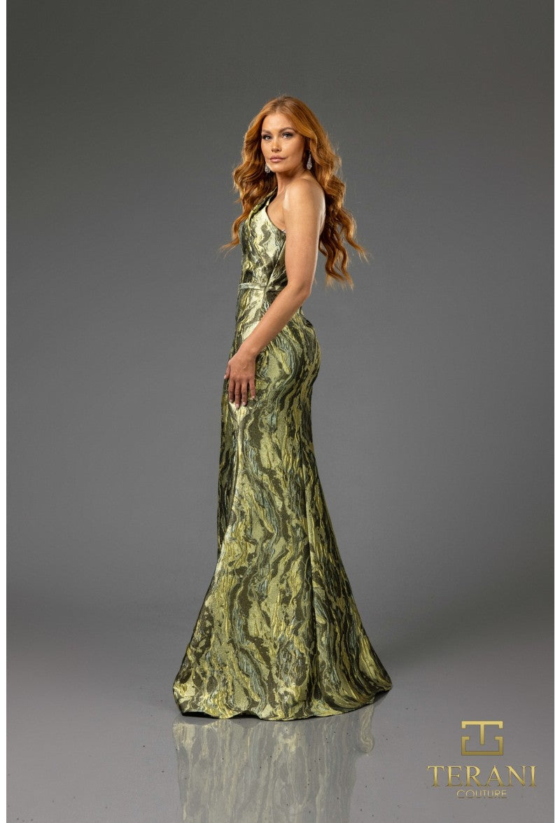 Formal Dresses Long Formal Slit Printed Evening Dress Green