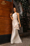 Formal Dresses Beaded Long Floral Lace Applique Formal Evening Dress Champagne