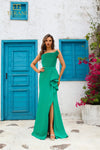 Prom Dresses Long Fitted Formal Slit Ruffle Prom Dress Emerald