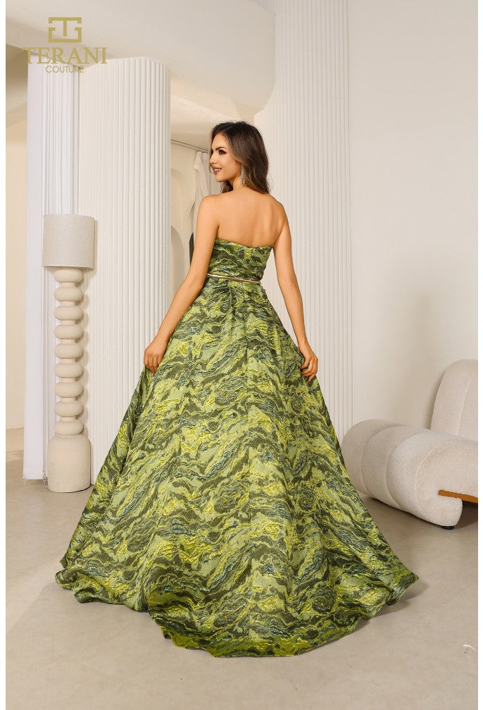 Prom Dresses Long Prom Ball Gown 3D Floral Applique Formal Evening Dress Green