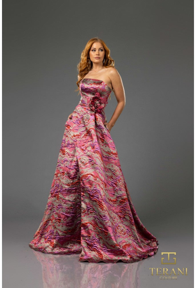 Prom Dresses Long Prom Ball Gown 3D Floral Applique Formal Evening Dress Fuchsia