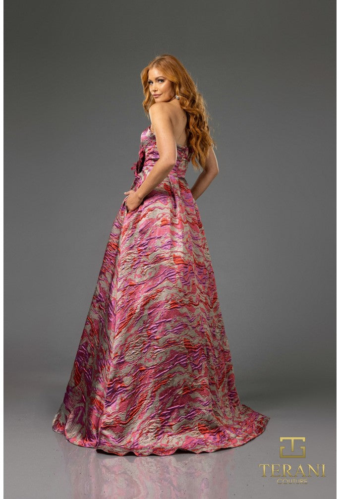 Prom Dresses Long Prom Ball Gown 3D Floral Applique Formal Evening Dress Fuchsia