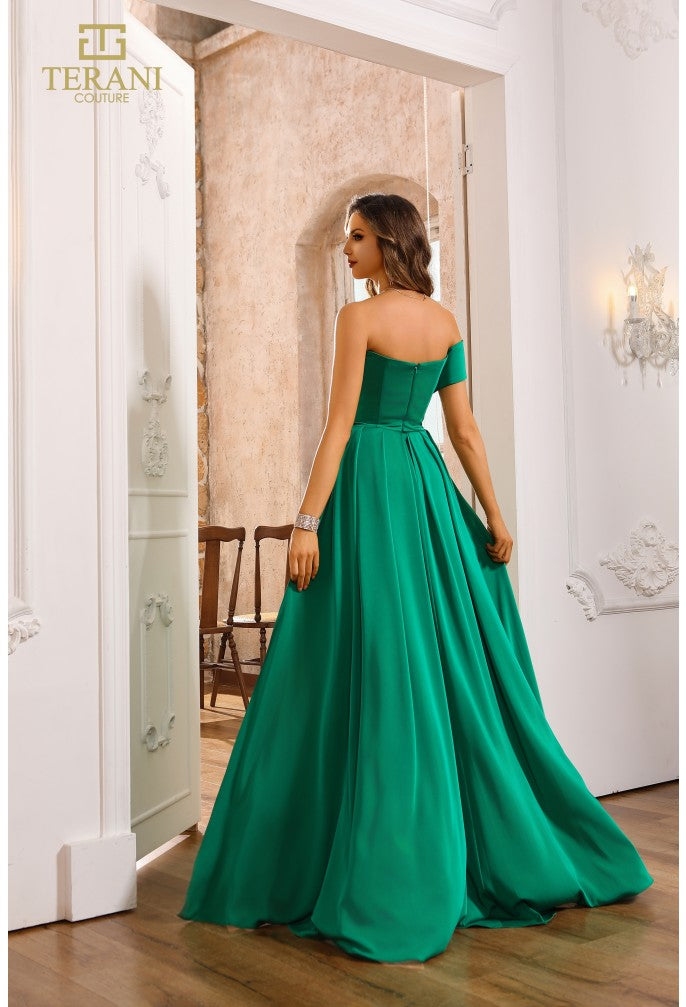 Formal Dresses Long Formal Pleated Overskirt Evening Dress Emerald