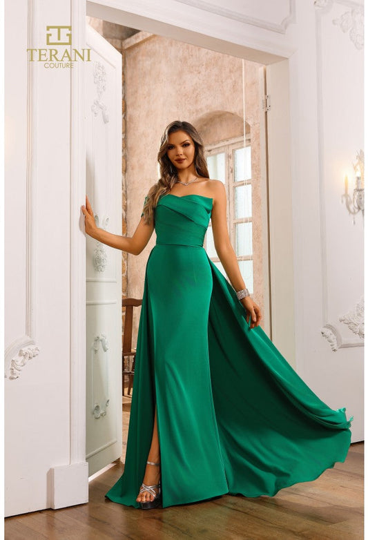 Formal Dresses Long Formal Pleated Overskirt Evening Dress Emerald