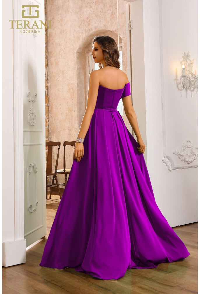 Formal Dresses Long Formal Pleated Overskirt Evening Dress Magenta