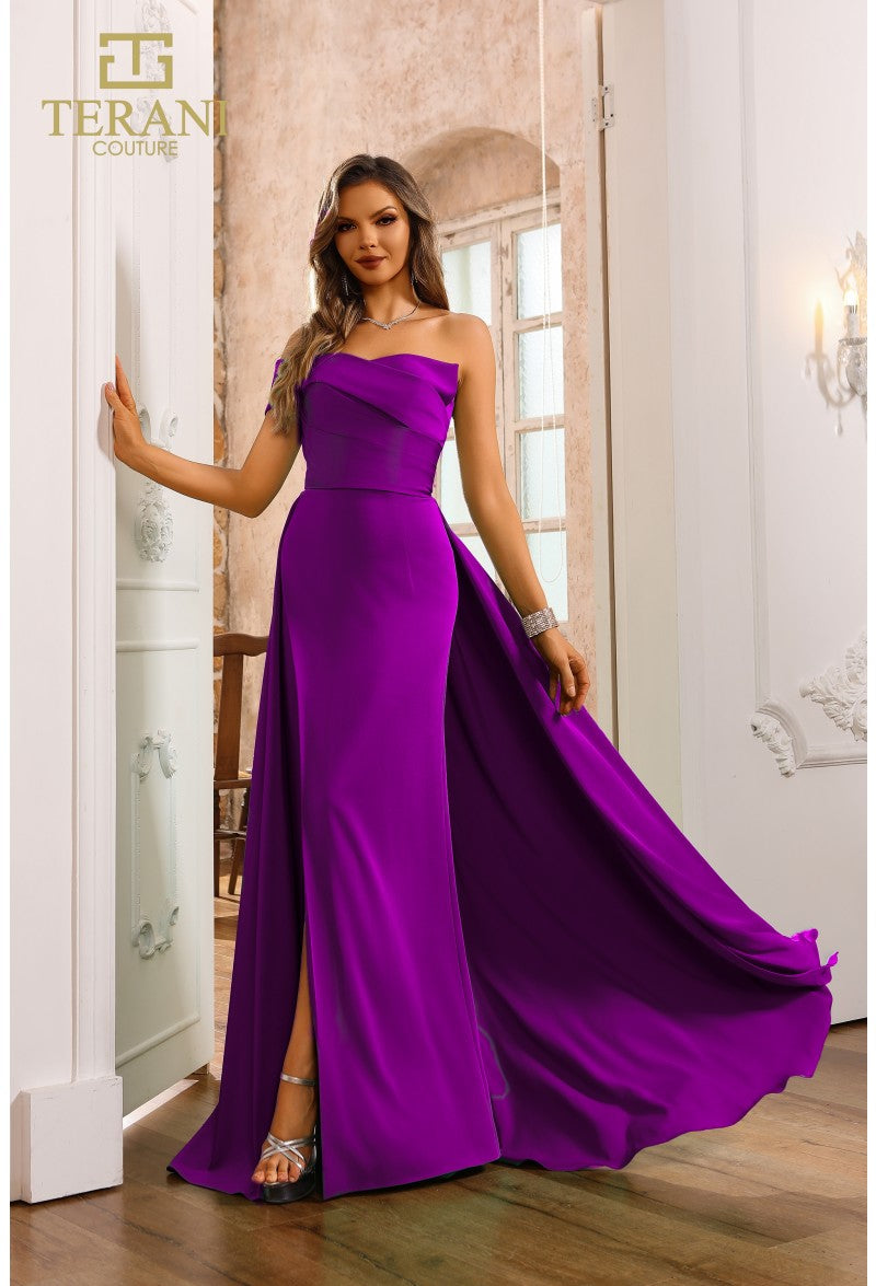 Formal Dresses Long Formal Pleated Overskirt Evening Dress Magenta
