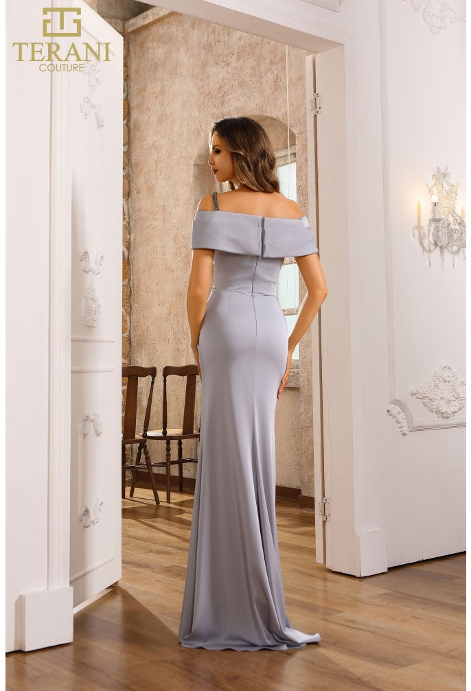 Prom Dresses Slit Long Fitted Prom Dress Silver