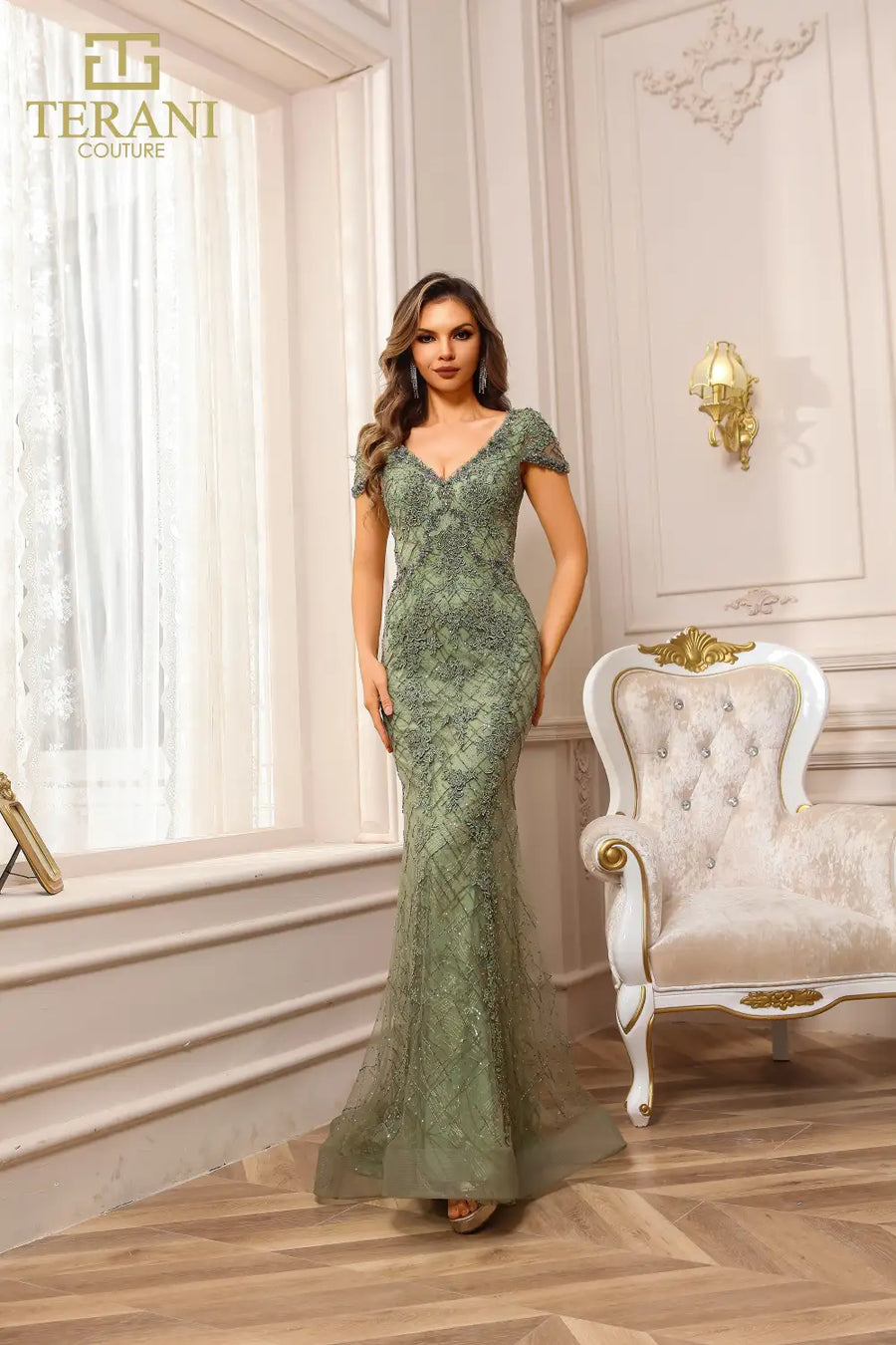 Formal Dresses Long Formal Fitted Evening Lace Dress Olive