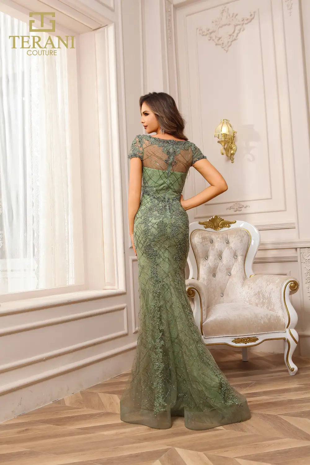 Formal Dresses Long Formal Fitted Evening Lace Dress Olive