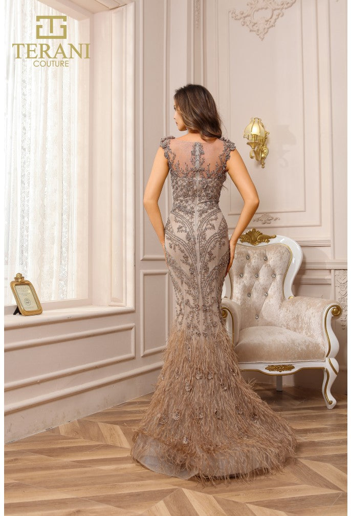 Prom Dresses Beaded Lace Long Formal Prom Dress Mocha