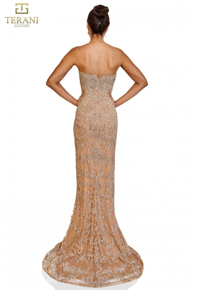 Prom Dresses Fitted Long Evening Formal Prom Dress Silver Nude