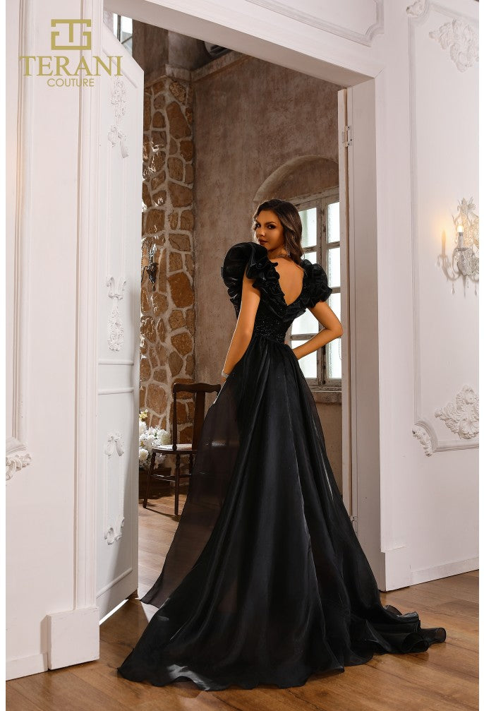 Formal Dresses Fitted Long Formal Overskirt Evening Dress Black