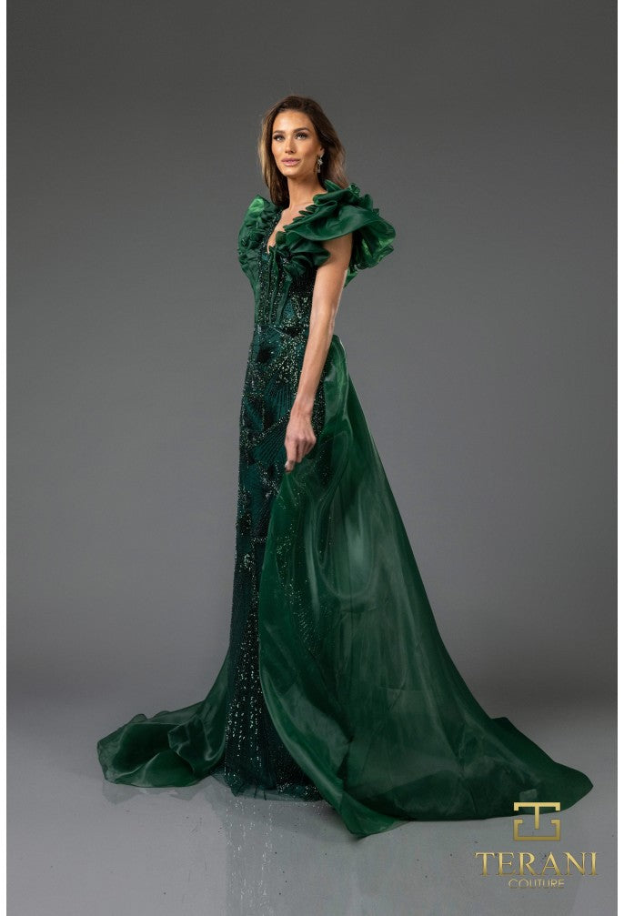 Formal Dresses Fitted Long Formal Overskirt Evening Dress Emerald