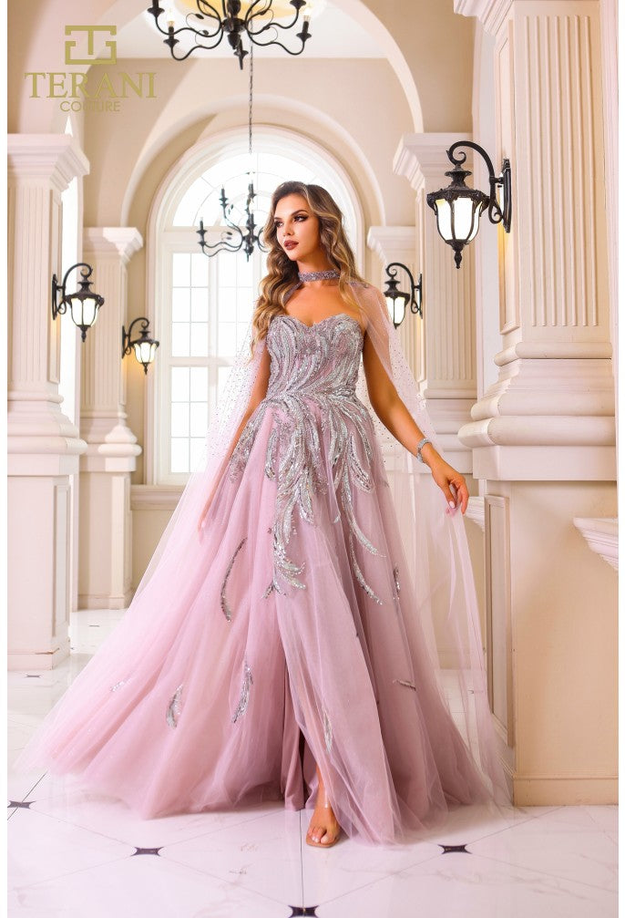 Prom Dresses A Line Long  Ball Gown Formal Beaded Prom Dress Rose Silver