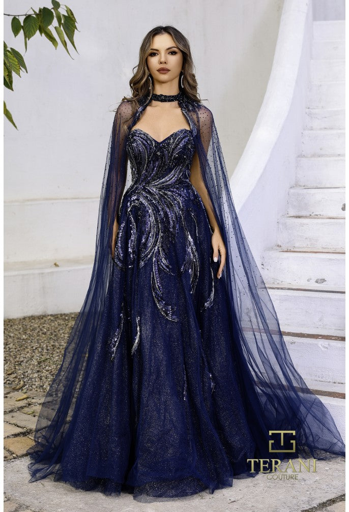 Prom Dresses A Line Long  Ball Gown Formal Beaded Prom Dress Navy