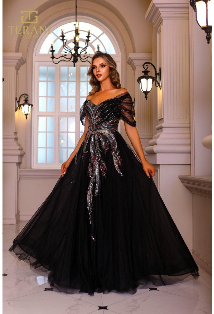 Formal Dresses Long Beaded Ball Gown Formal DressBlack Multi