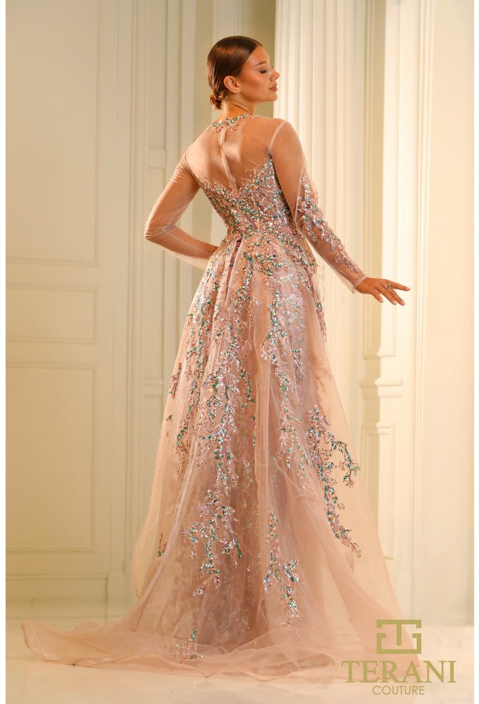 Prom Dresses Long Beaded Slit Formal Prom Dress Rose