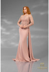 Formal Dresses Long Sleeve Formal Beaded Applique Evening Dress Blush