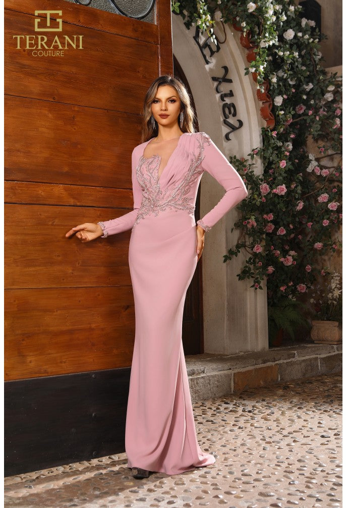 Mother of the bride Dresses Long Sleeve Formal Mother of the Bride Evening Dress Dusty Rose